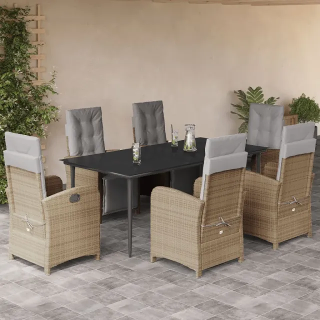 Ensemble à manger de jardin et coussins 7 pcs beige poly rotin