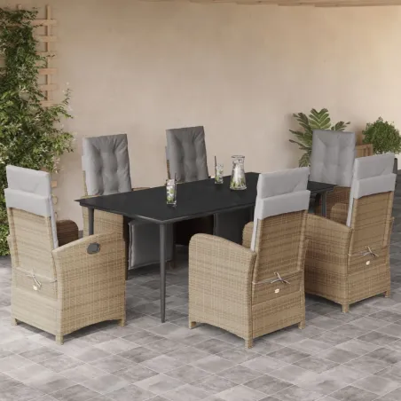 Ensemble à manger de jardin et coussins 7 pcs beige poly rotin