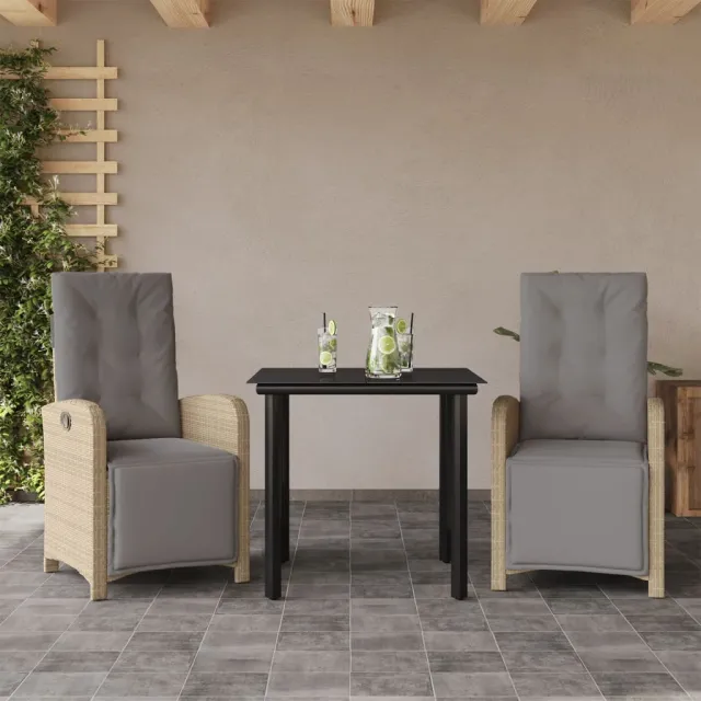 Ensemble de bistro 3 pcs avec coussins beige résine tressée