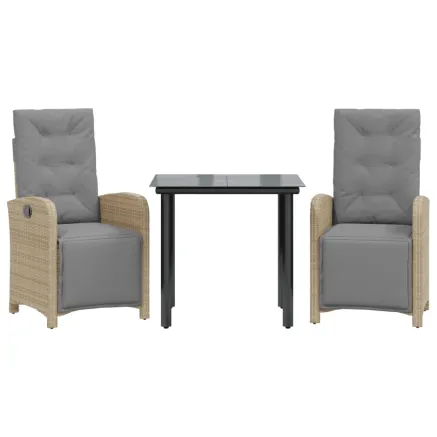 Ensemble de bistro 3 pcs avec coussins beige résine tressée 2