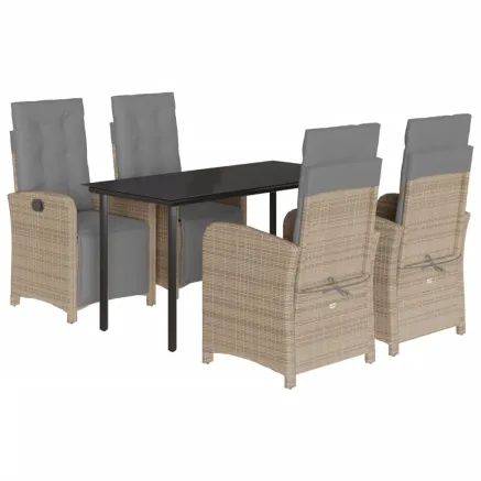 Ensemble à manger de jardin avec coussins 5pcs Beige poly rotin 2
