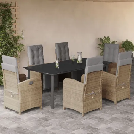Ensemble à manger de jardin et coussins 7 pcs beige poly rotin