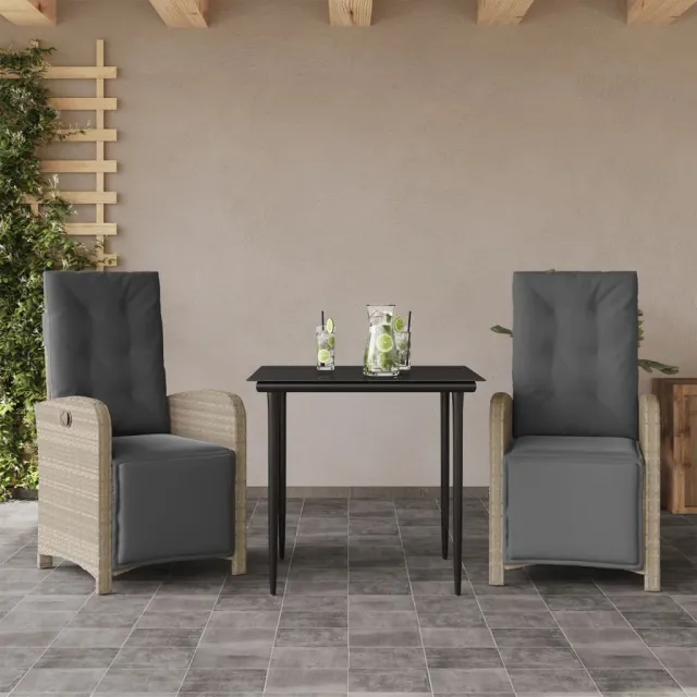 Ensemble de bistro 3 pcs et coussins gris clair résine tressée