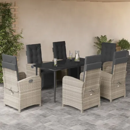 Ensemble à manger de jardin et coussins 7 pcs gris clair rotin
