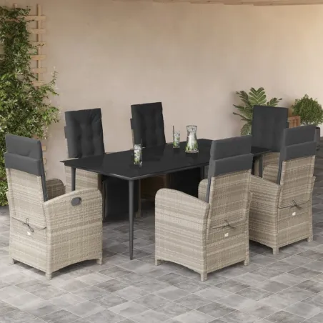 Ensemble à manger de jardin et coussins 7 pcs gris clair rotin