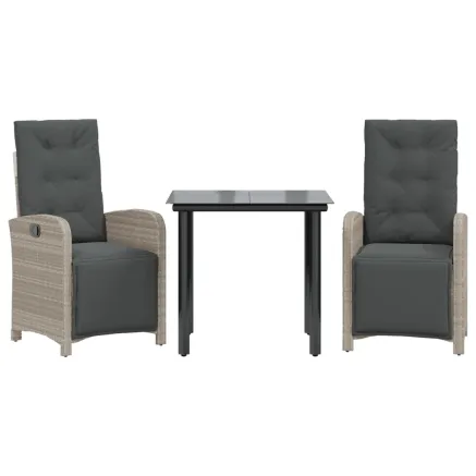Ensemble de bistro 3 pcs et coussins gris clair résine tressée 2
