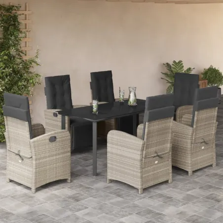 Ensemble à manger de jardin et coussins 7 pcs gris clair rotin