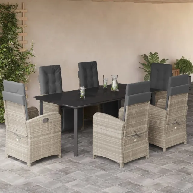 Ensemble à manger de jardin et coussins 7 pcs gris clair rotin