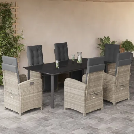 Ensemble à manger de jardin et coussins 7 pcs gris clair rotin