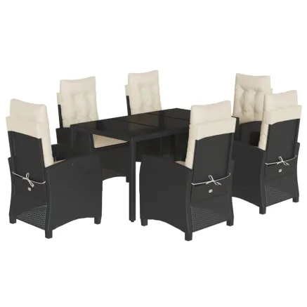 Ensemble à manger de jardin coussins 7pcs Noir Résine tressée 2