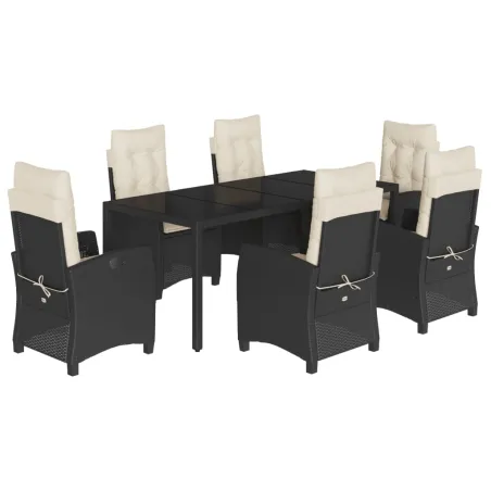 Ensemble à manger de jardin coussins 7pcs Noir Résine tressée