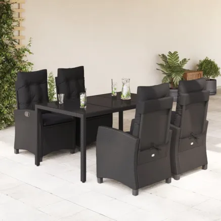 Ensemble à manger de jardin coussins 5pcs Noir Résine tressée