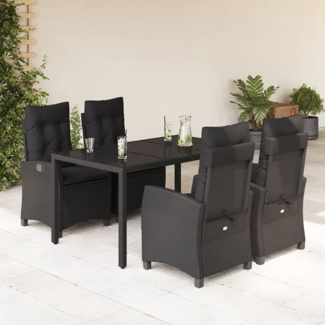 Ensemble à manger de jardin coussins 5pcs Noir Résine tressée