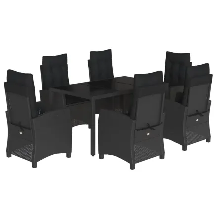 Ensemble à manger de jardin coussins 7pcs Noir Résine tressée 2