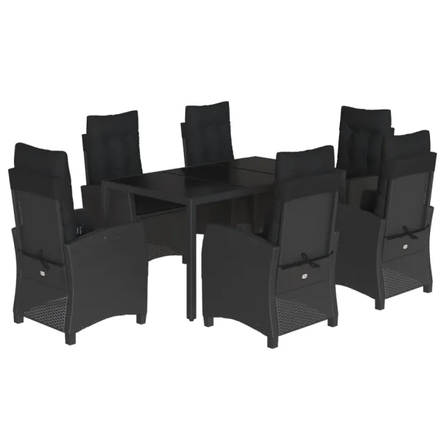 Ensemble à manger de jardin coussins 7pcs Noir Résine tressée