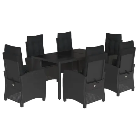 Ensemble à manger de jardin coussins 7pcs Noir Résine tressée