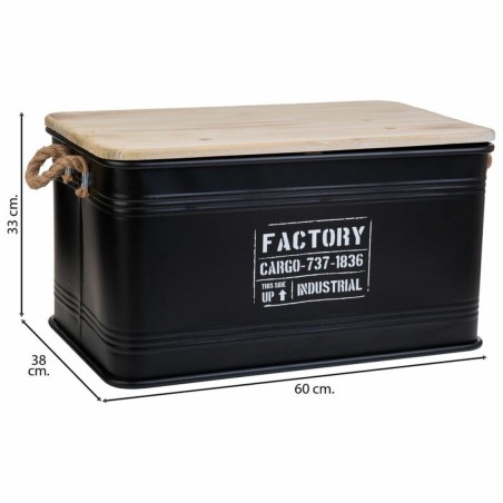 Baule Alexandra House Living Factory Nero Canapa Metallo Legno di abet