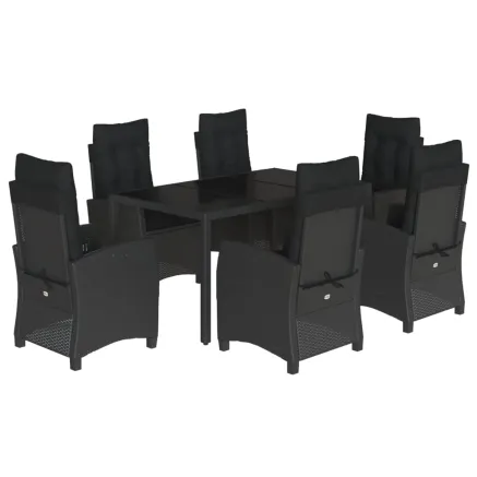 Ensemble à manger de jardin coussins 7pcs Noir Résine tressée 2