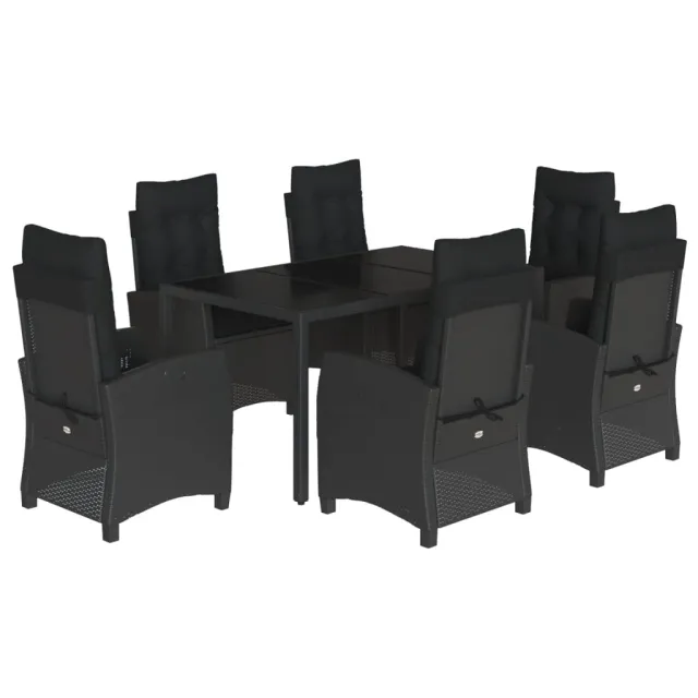 Ensemble à manger de jardin coussins 7pcs Noir Résine tressée