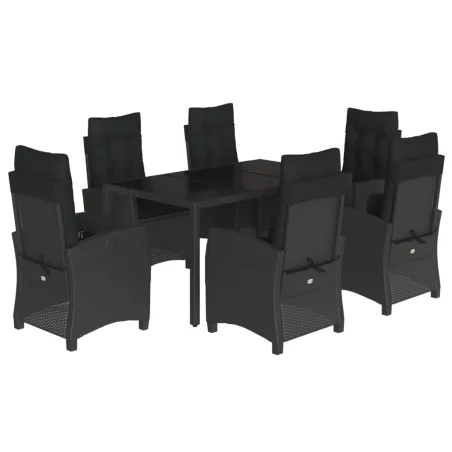 Ensemble à manger de jardin coussins 7pcs Noir Résine tressée