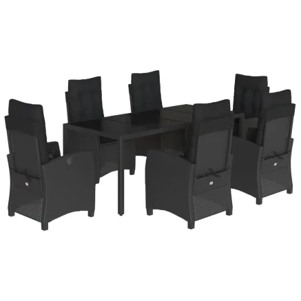 Ensemble à manger de jardin coussins 7pcs Noir Résine tressée 2