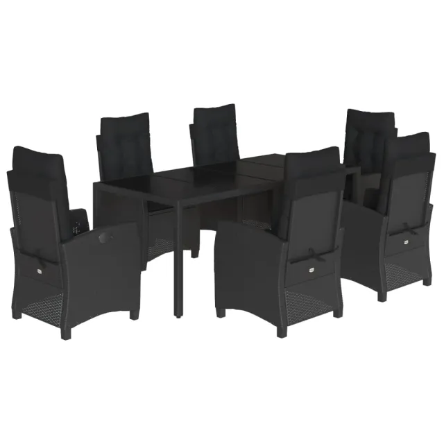 Ensemble à manger de jardin coussins 7pcs Noir Résine tressée