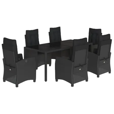 Ensemble à manger de jardin coussins 7pcs Noir Résine tressée