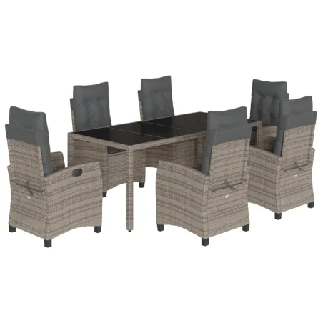 Ensemble à manger de jardin et coussins 7 pcs gris rotin