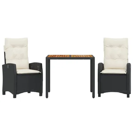 Ensemble à manger de jardin avec coussins 3 pcs Noir 2