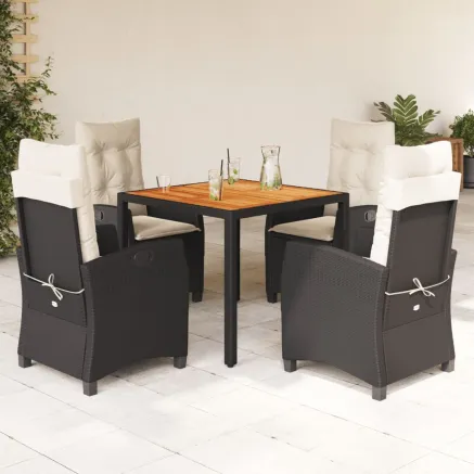 Ensemble à manger de jardin coussins 5pcs Noir Résine tressée