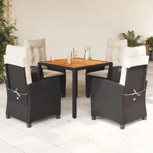 Ensemble à manger de jardin coussins 5pcs Noir Résine tressée