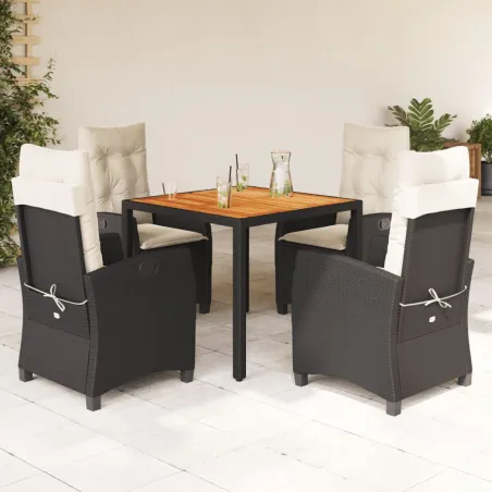 Ensemble à manger de jardin coussins 5pcs Noir Résine tressée