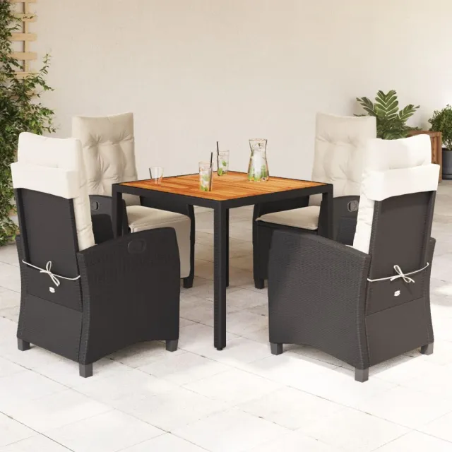 Ensemble à manger de jardin coussins 5pcs Noir Résine tressée