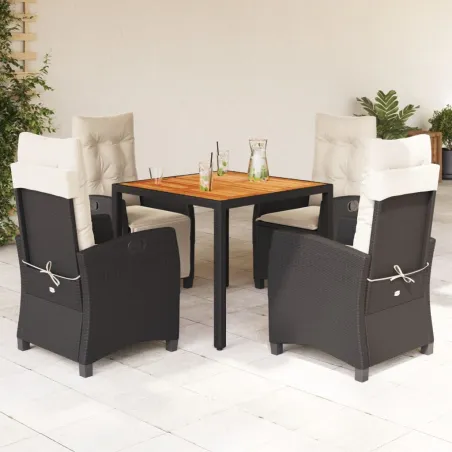 Ensemble à manger de jardin coussins 5pcs Noir Résine tressée