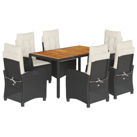 Ensemble à manger de jardin coussins 7pcs Noir Résine tressée 2
