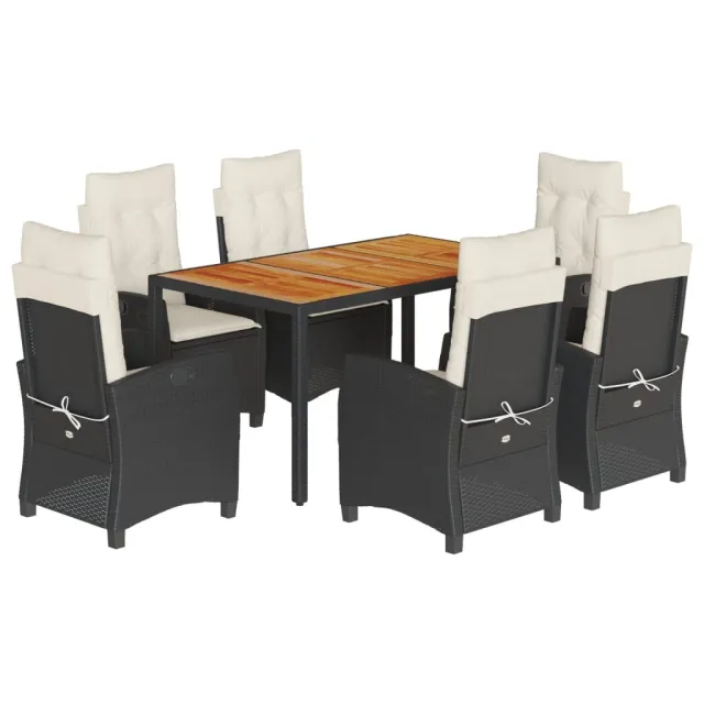 Ensemble à manger de jardin coussins 7pcs Noir Résine tressée