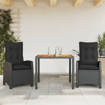 Ensemble à manger de jardin avec coussins 3 pcs Noir
