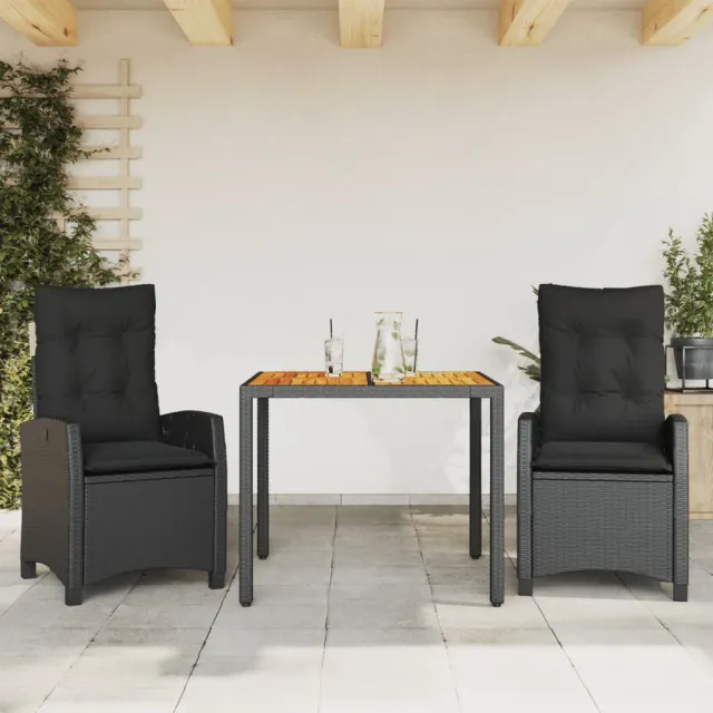 Ensemble à manger de jardin avec coussins 3 pcs Noir