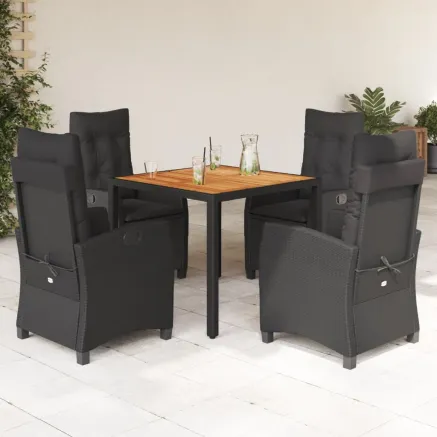 Ensemble à manger de jardin coussins 5pcs Noir Résine tressée
