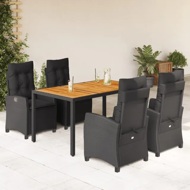 Ensemble à manger de jardin coussins 5pcs Noir Résine tressée