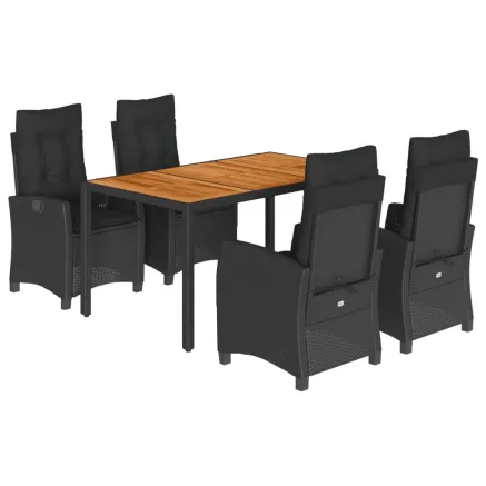 Ensemble à manger de jardin coussins 5pcs Noir Résine tressée 2