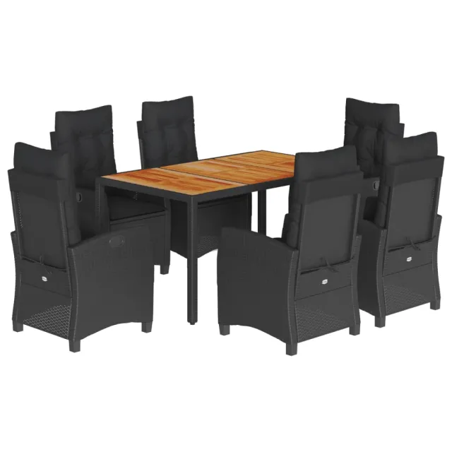 Ensemble à manger de jardin coussins 7pcs Noir Résine tressée