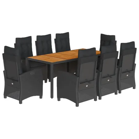 Ensemble à manger de jardin 9pcs coussins noir résine tressée