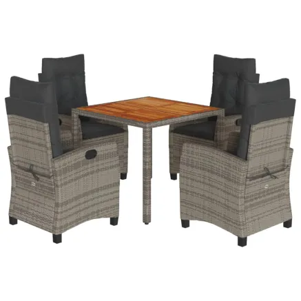 Ensemble à manger de jardin 5 pcs coussins gris résine tressée 2