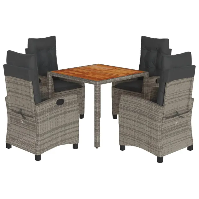 Ensemble à manger de jardin 5 pcs coussins gris résine tressée