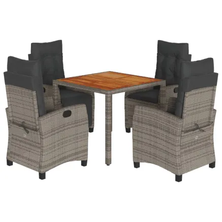 Ensemble à manger de jardin 5 pcs coussins gris résine tressée 2