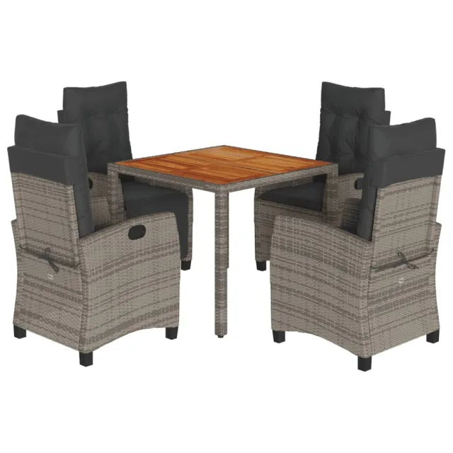 Ensemble à manger de jardin 5 pcs coussins gris résine tressée