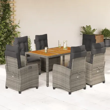 Ensemble à manger de jardin et coussins 7 pcs gris rotin