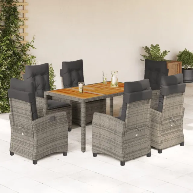 Ensemble à manger de jardin et coussins 7 pcs gris rotin