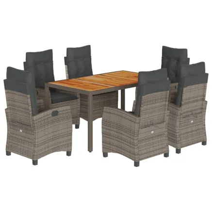 Ensemble à manger de jardin et coussins 7 pcs gris rotin 2